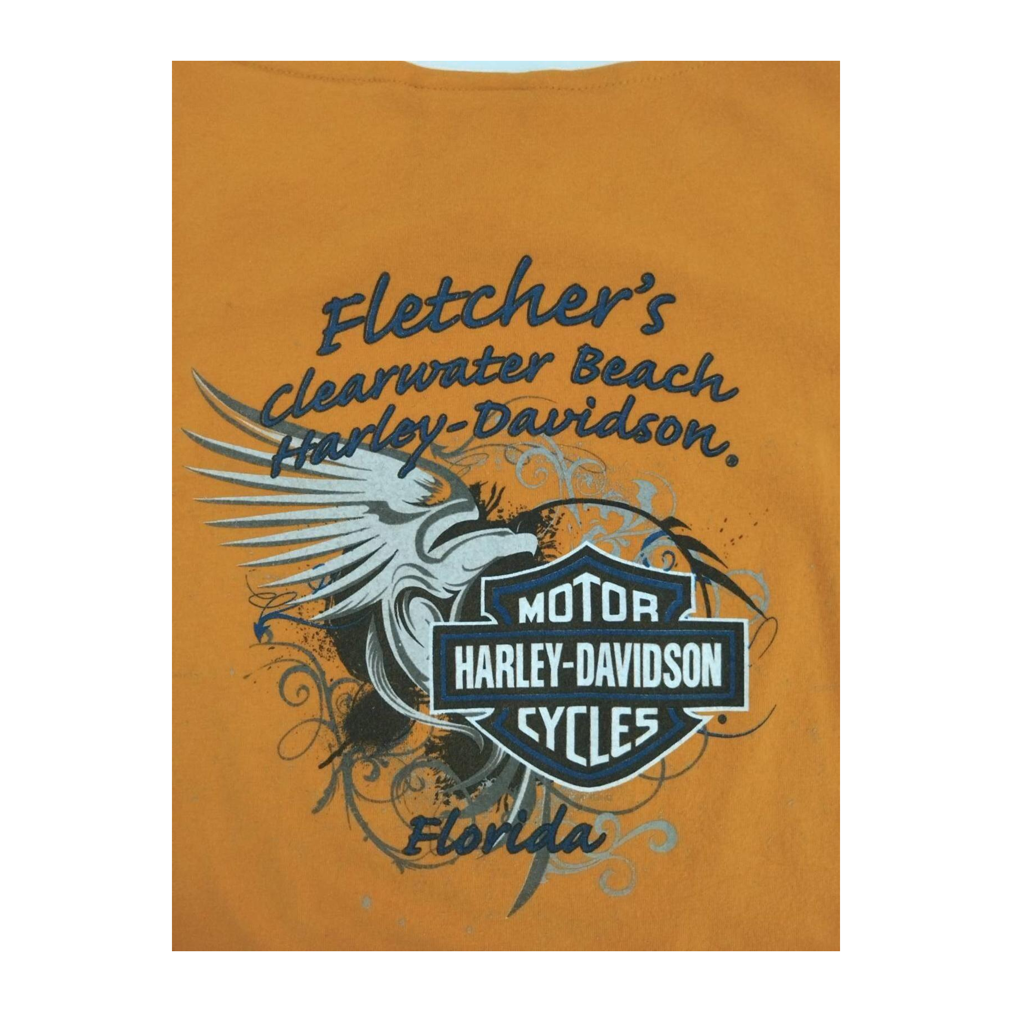 1765 Harley Davidson Women's Tattoo Style Eagle Logo Short Sleeve T Shirt Orange XL
