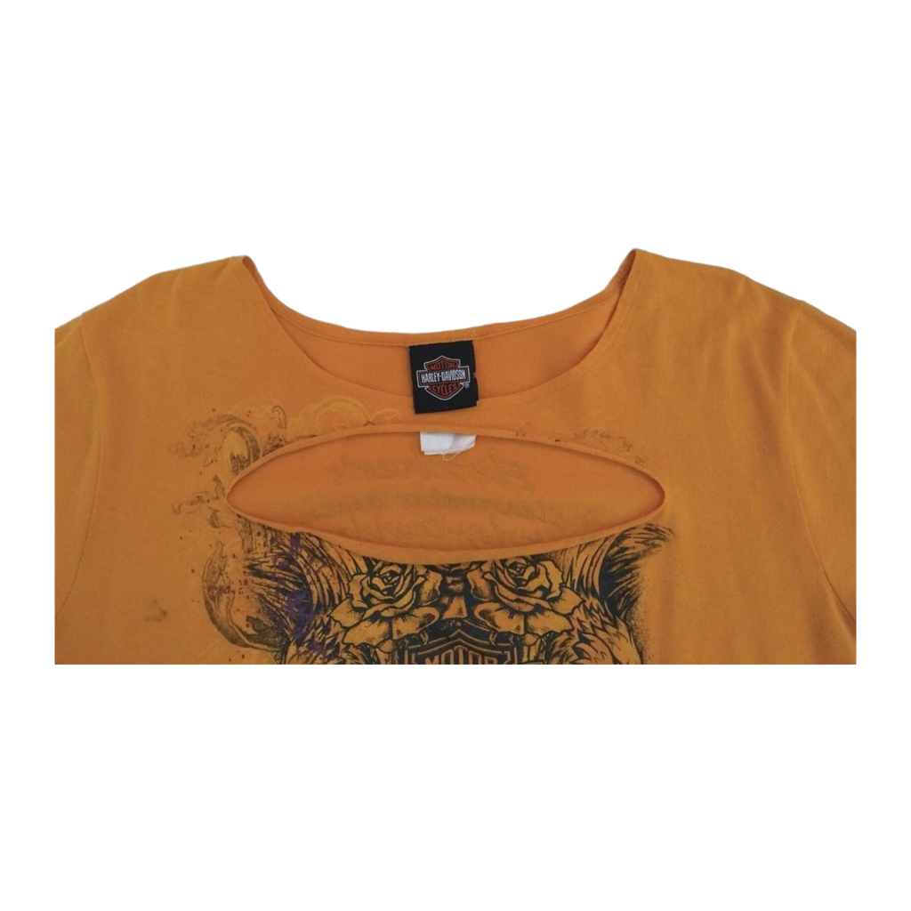 1765 Harley Davidson Women's Tattoo Style Eagle Logo Short Sleeve T Shirt Orange XL