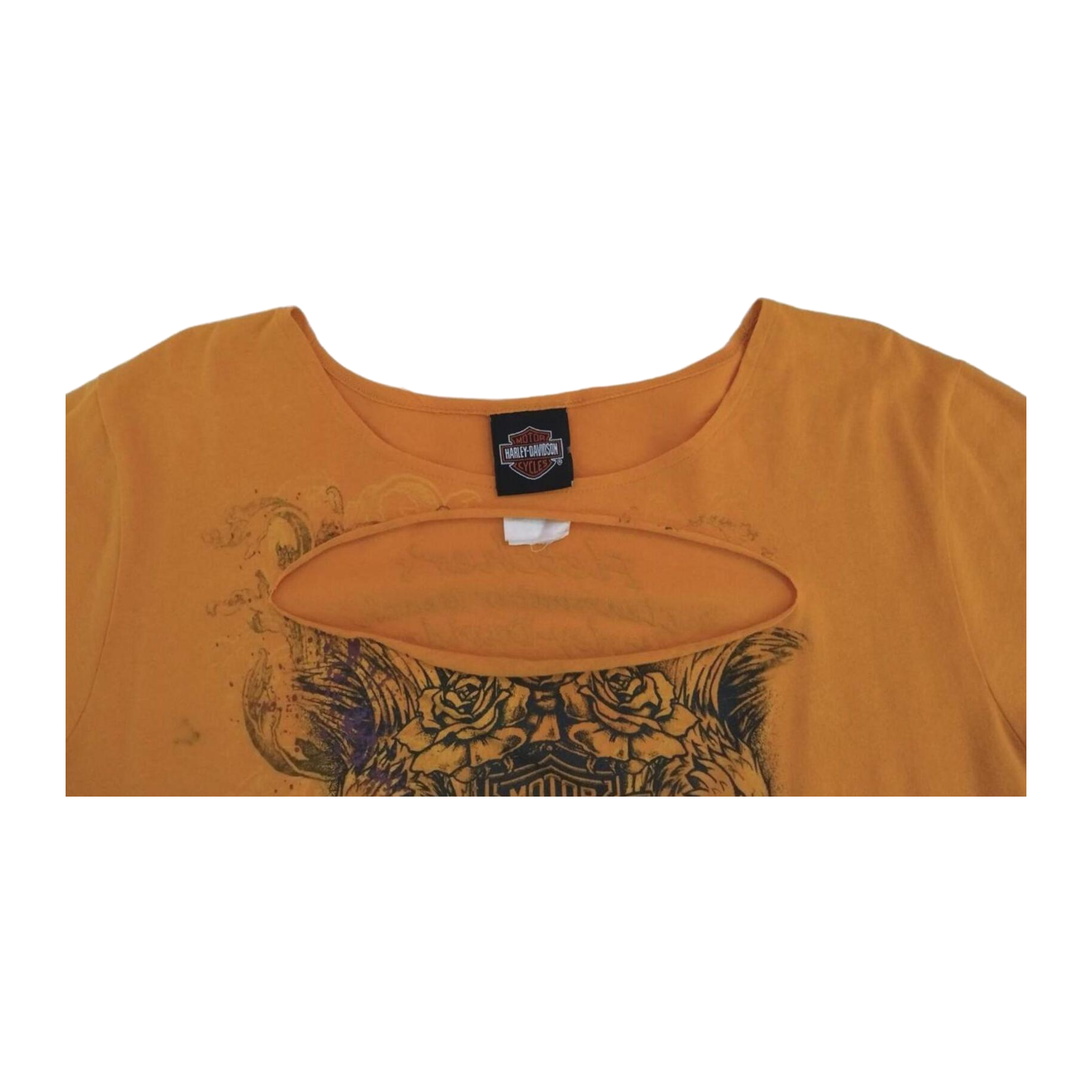 1765 Harley Davidson Women's Tattoo Style Eagle Logo Short Sleeve T Shirt Orange XL