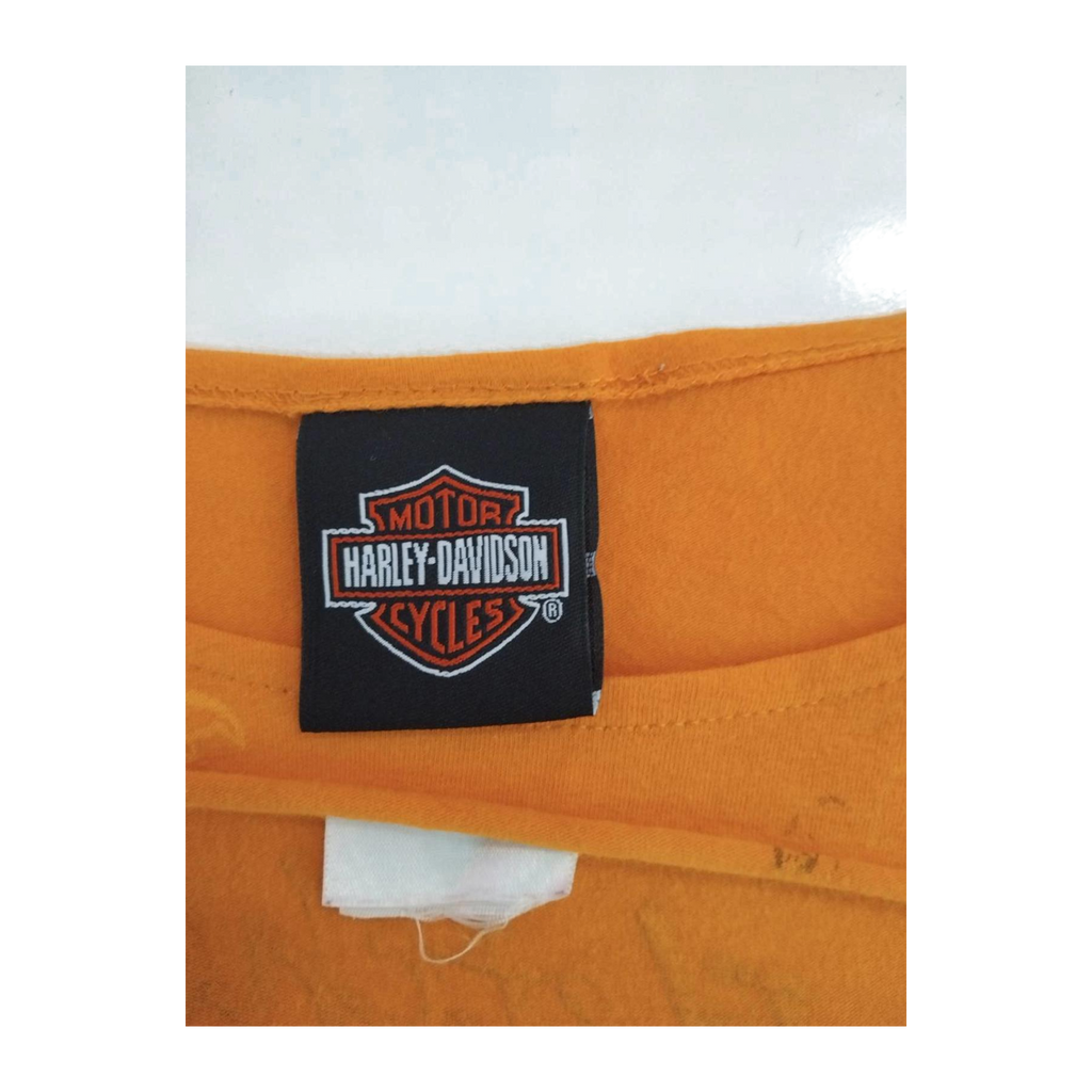 1765 Harley Davidson Women's Tattoo Style Eagle Logo Short Sleeve T Shirt Orange XL