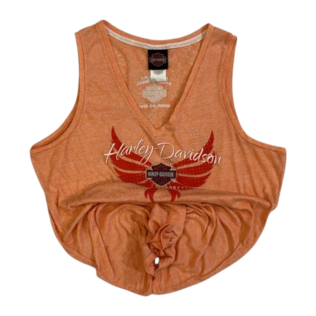 1766 Harley Davidson Women's Rhinestone Logo Heather Sleeveless Shirt Apricot 2XL