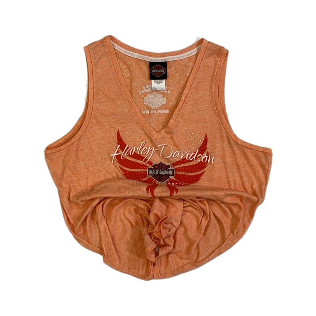 1766 Harley Davidson Women's Rhinestone Logo Heather Sleeveless Shirt Apricot 2XL