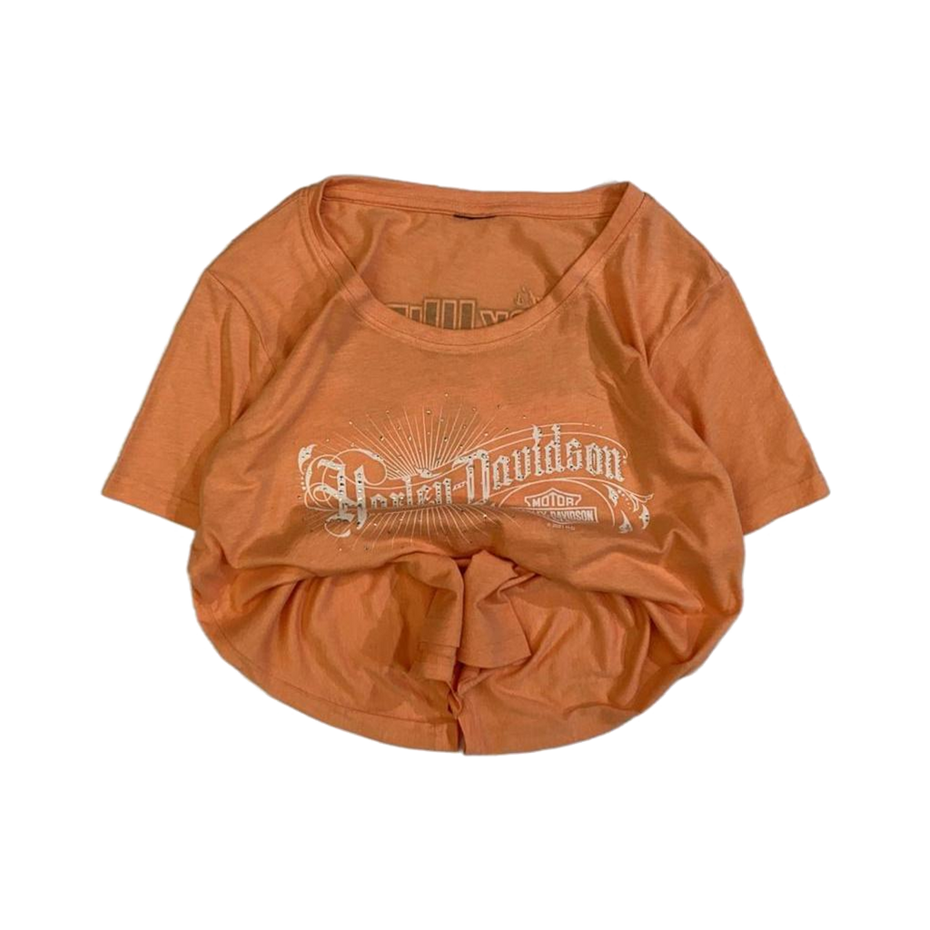 1768 Harley Davidson Women's Rhinestone Accent Logo Black Widow Short Sleeve T Shirt Apricot XL