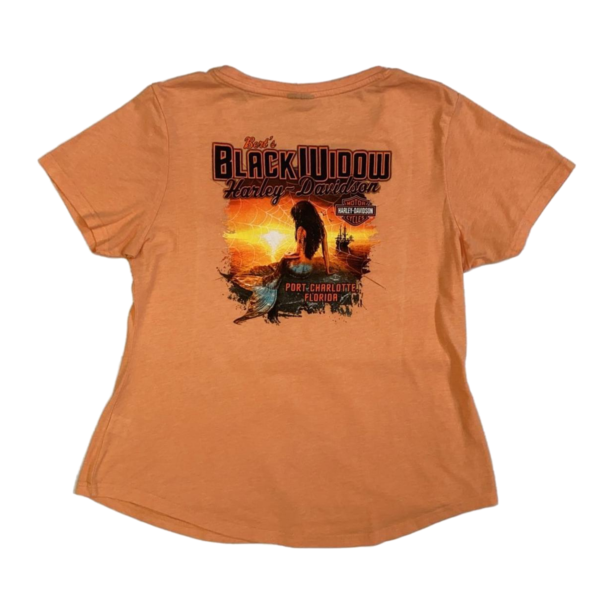 1768 Harley Davidson Women's Rhinestone Accent Logo Black Widow Short Sleeve T Shirt Apricot XL