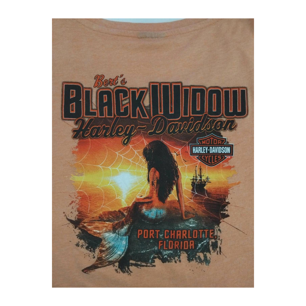 1768 Harley Davidson Women's Rhinestone Accent Logo Black Widow Short Sleeve T Shirt Apricot XL