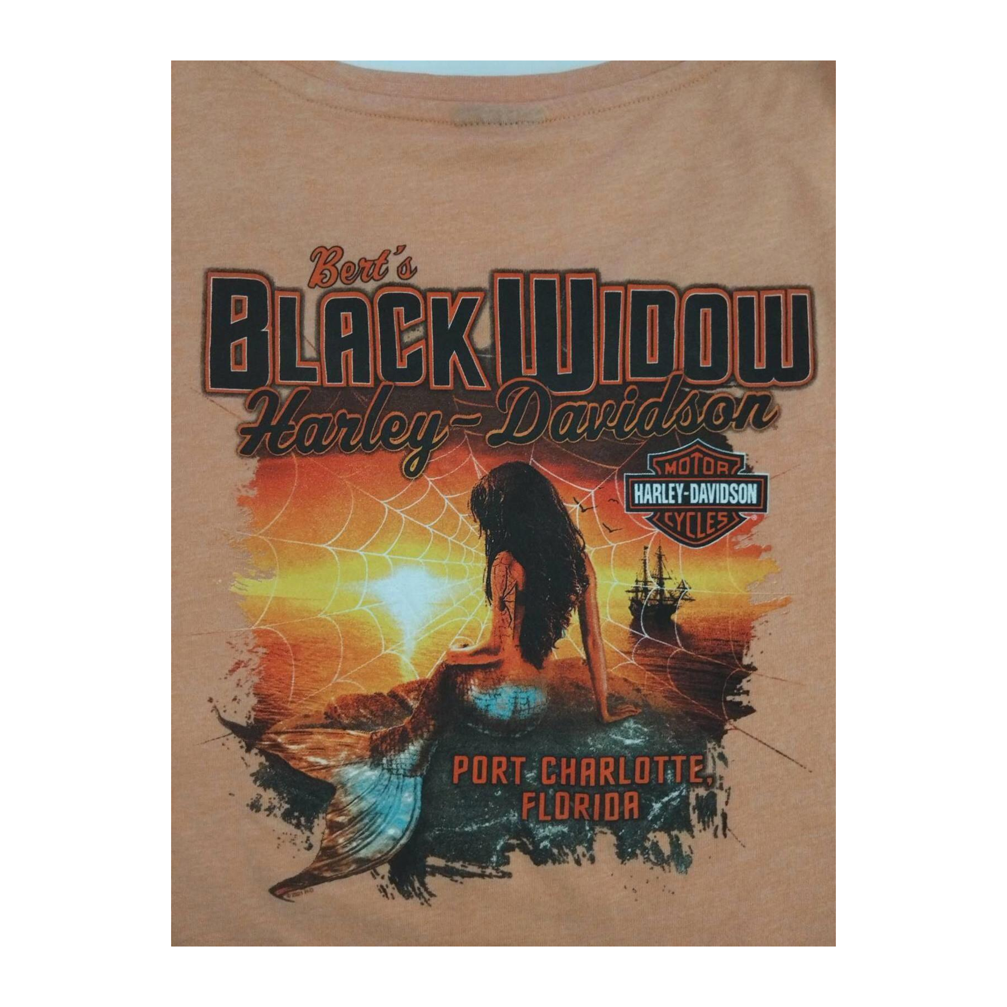 1768 Harley Davidson Women's Rhinestone Accent Logo Black Widow Short Sleeve T Shirt Apricot XL