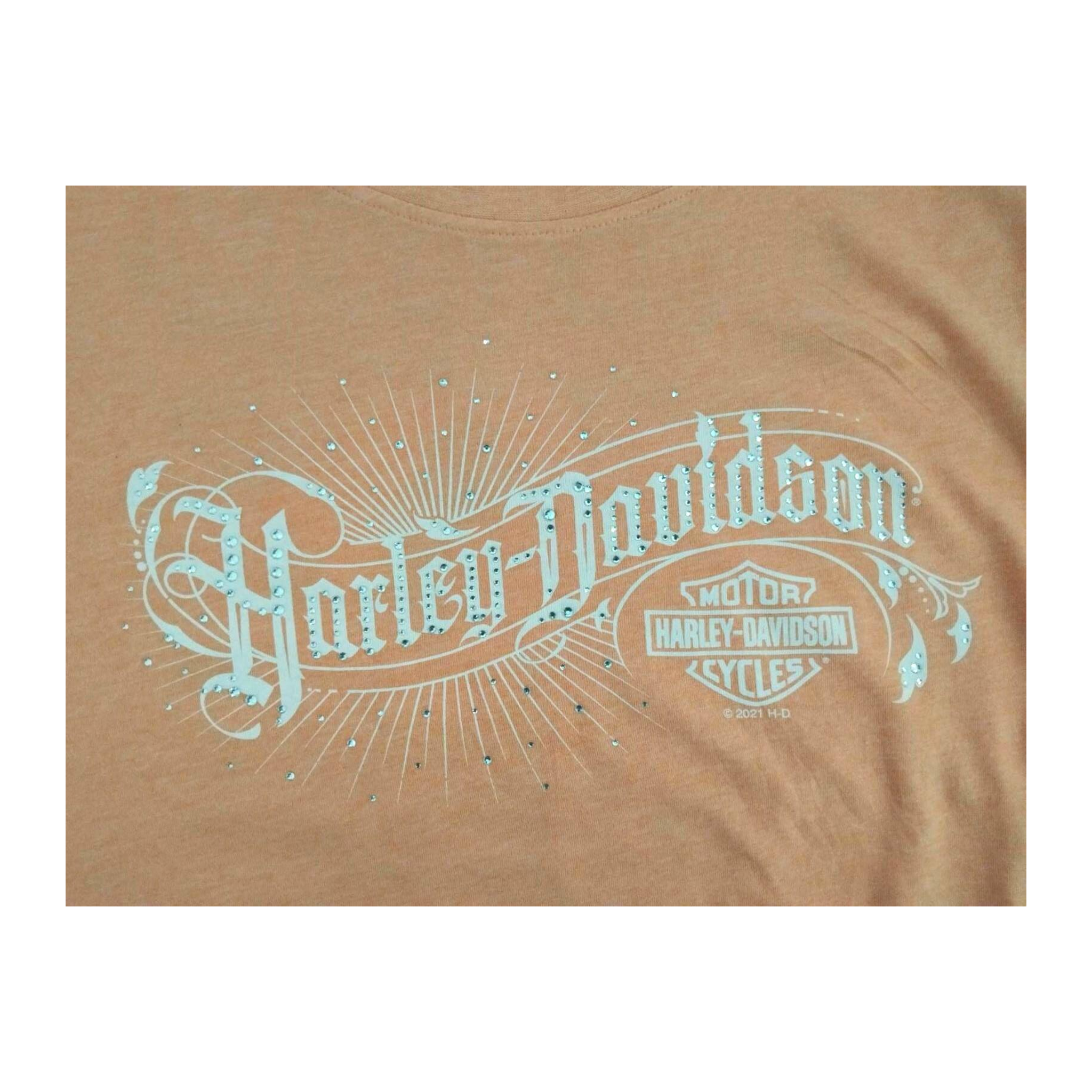 1768 Harley Davidson Women's Rhinestone Accent Logo Black Widow Short Sleeve T Shirt Apricot XL