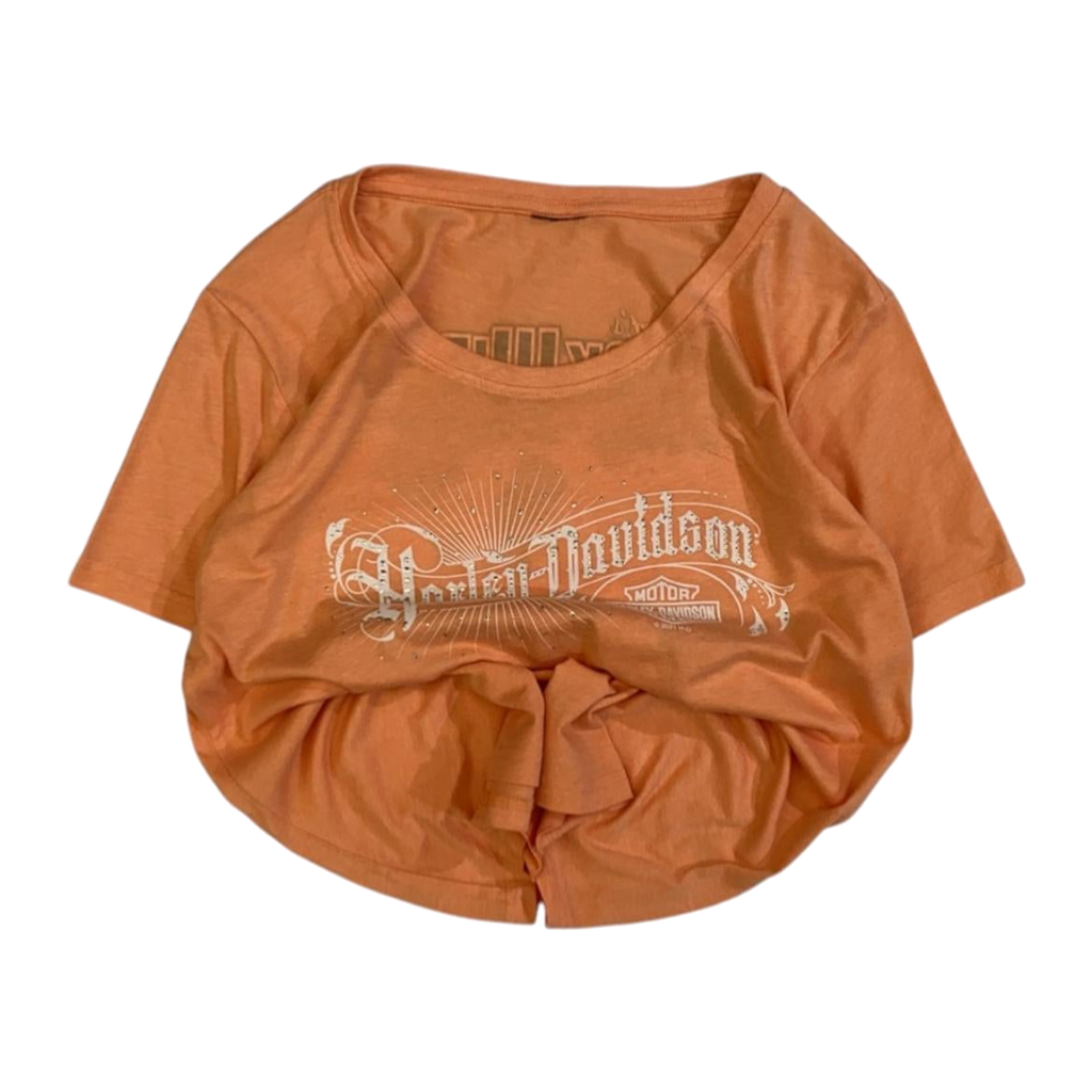 1768 Harley Davidson Women's Rhinestone Accent Logo Black Widow Short Sleeve T Shirt Apricot XL