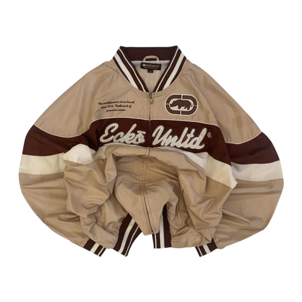 1854 Ecko Unltd Y2K Hip Hop Full Zip Lined Windbreaker Beige L