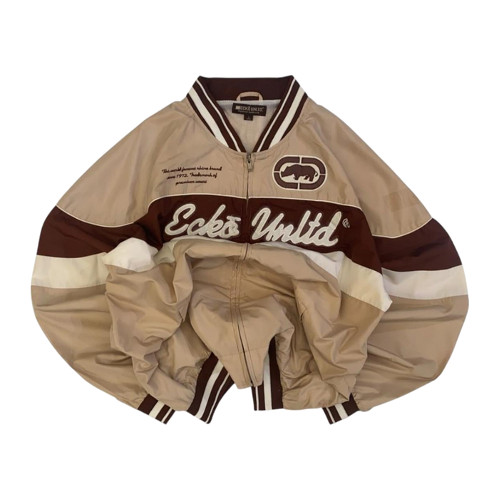 Ecko Unltd Y2K Hip Hop Full Zip Lined Windbreaker Beige L