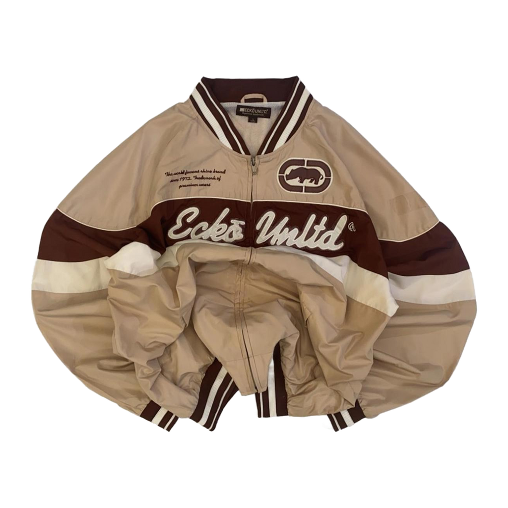 1854 Ecko Unltd Y2K Hip Hop Full Zip Lined Windbreaker Beige L