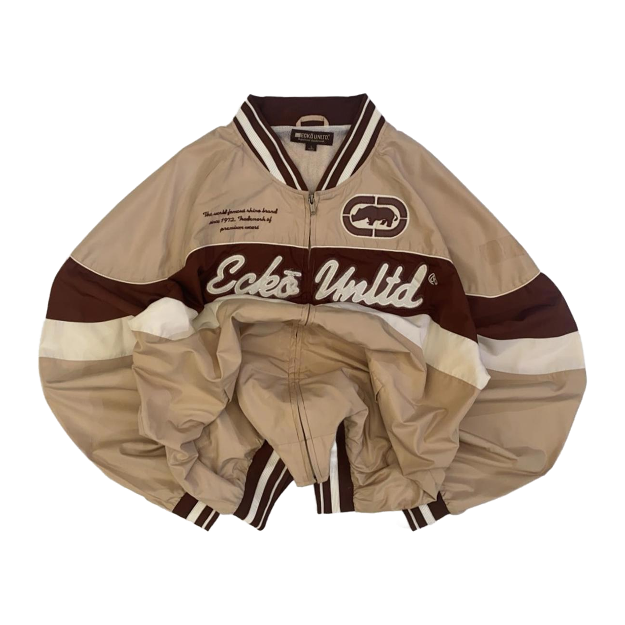 1854 Ecko Unltd Y2K Hip Hop Full Zip Lined Windbreaker Beige L
