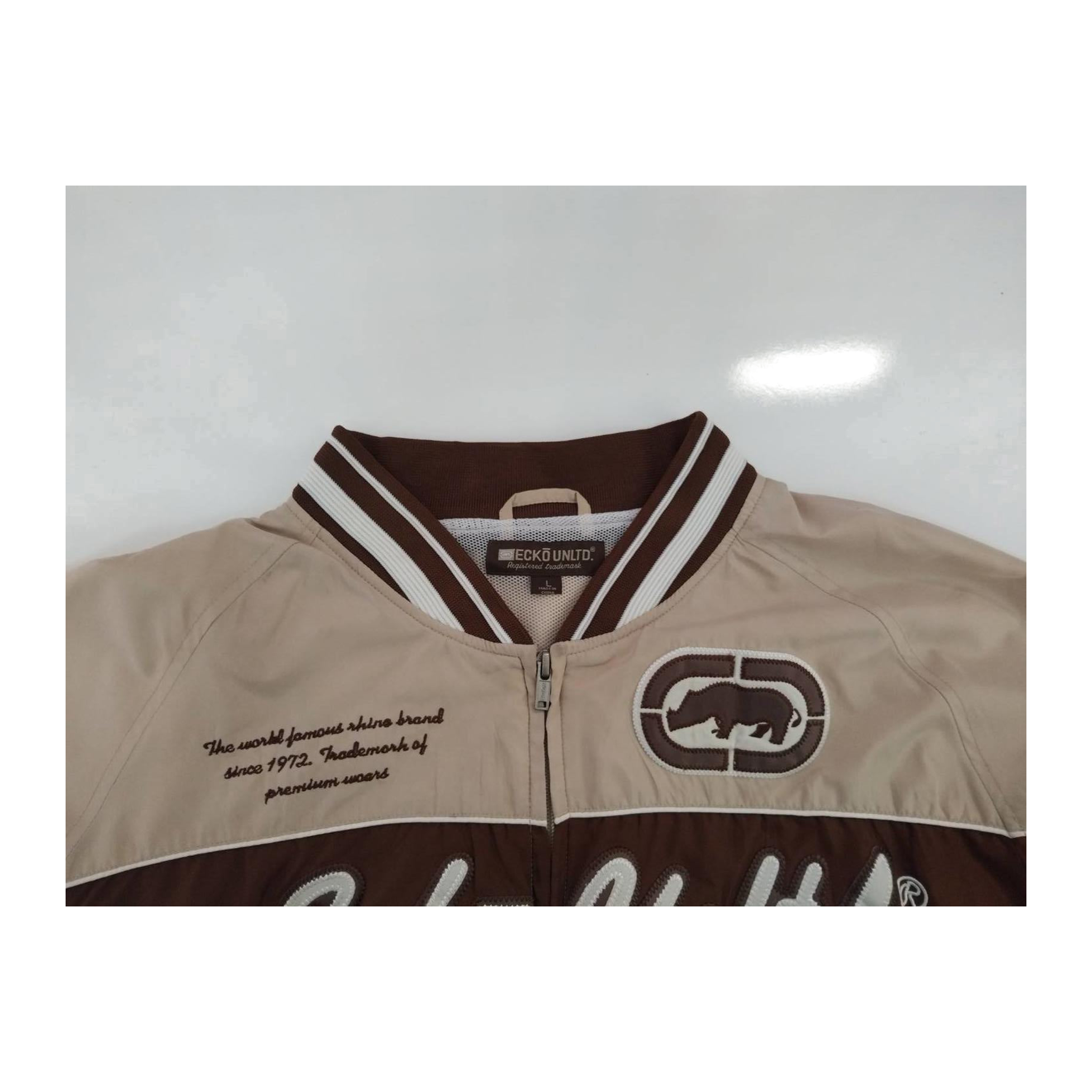 1854 Ecko Unltd Y2K Hip Hop Full Zip Lined Windbreaker Beige L