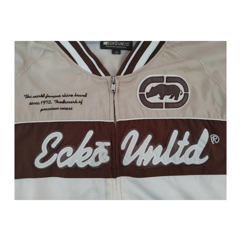 1854 Ecko Unltd Y2K Hip Hop Full Zip Lined Windbreaker Beige L