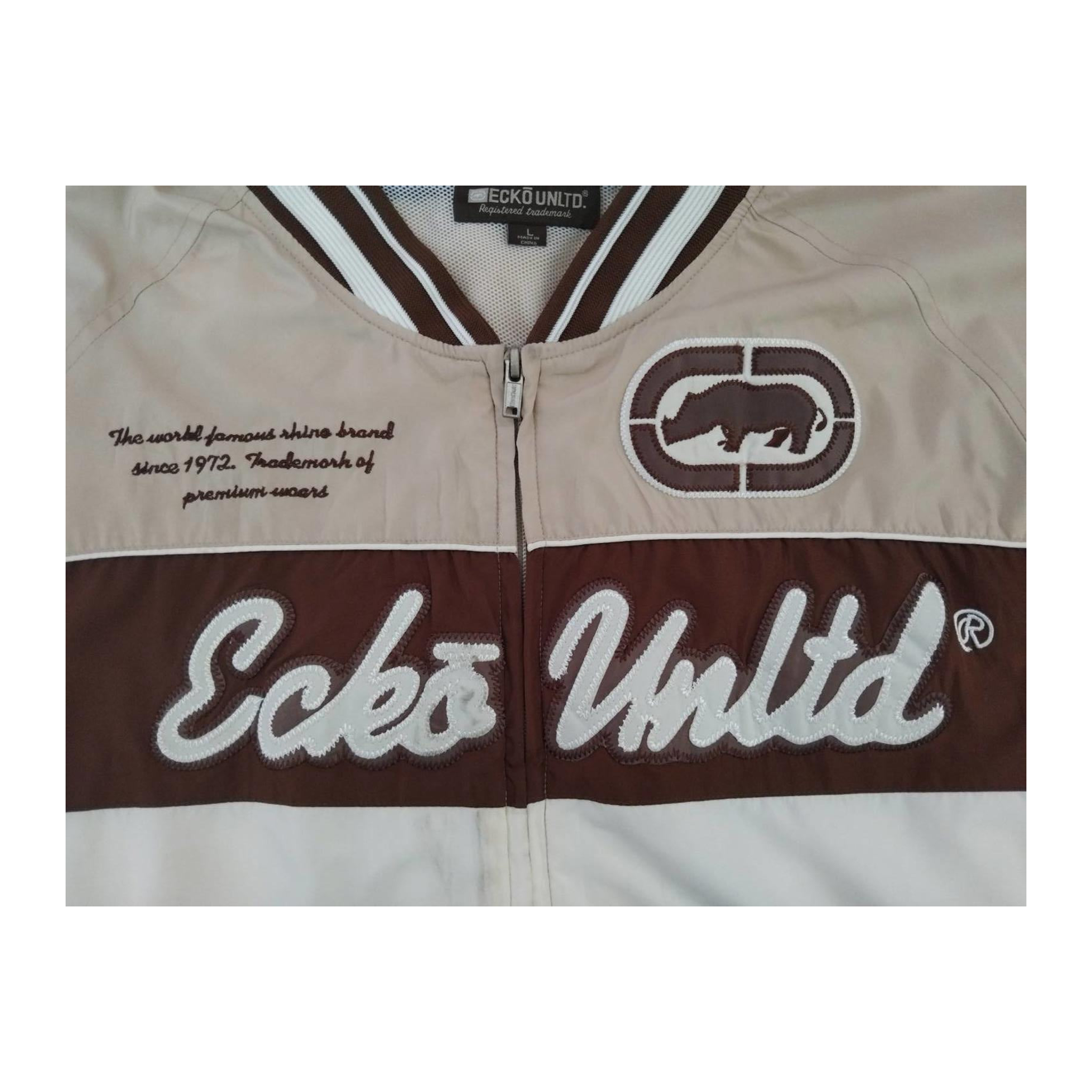 1854 Ecko Unltd Y2K Hip Hop Full Zip Lined Windbreaker Beige L