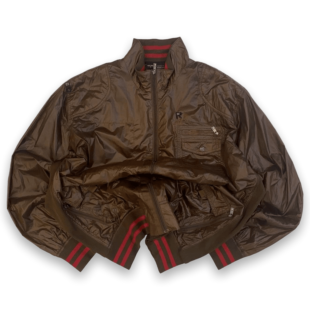 Rocawear Y2K Hip Hop Windbreaker Bomber Jacket Brown 3XL