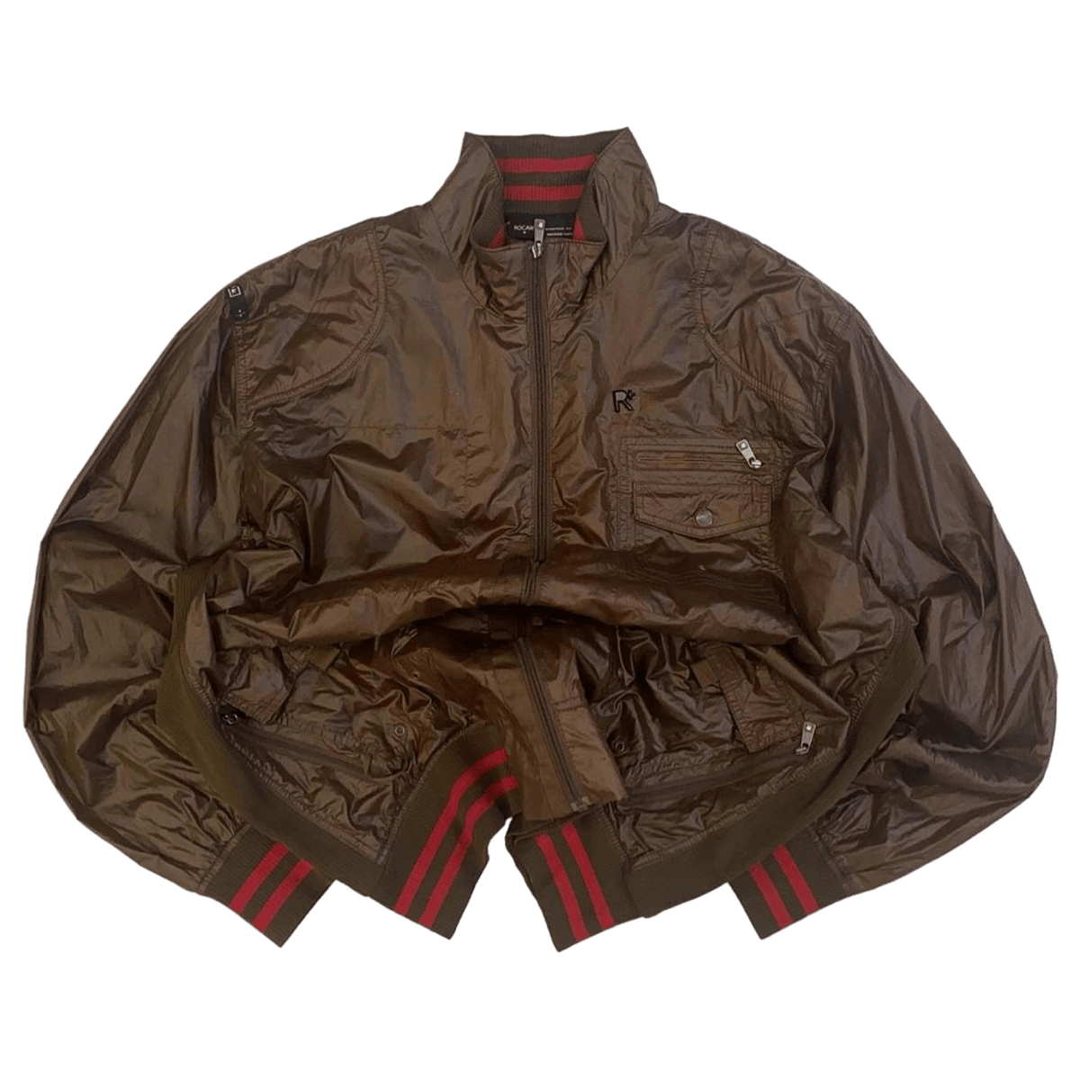 Rocawear Y2K Hip Hop Windbreaker Bomber Jacket Brown 3XL
