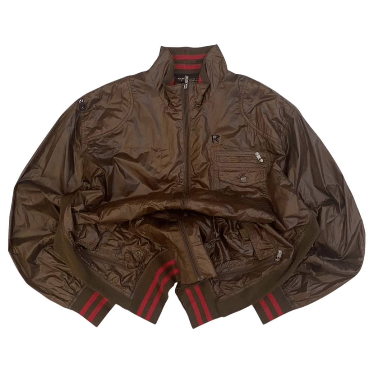 Rocawear Y2K Hip Hop Windbreaker Bomber Jacket Brown 3XL