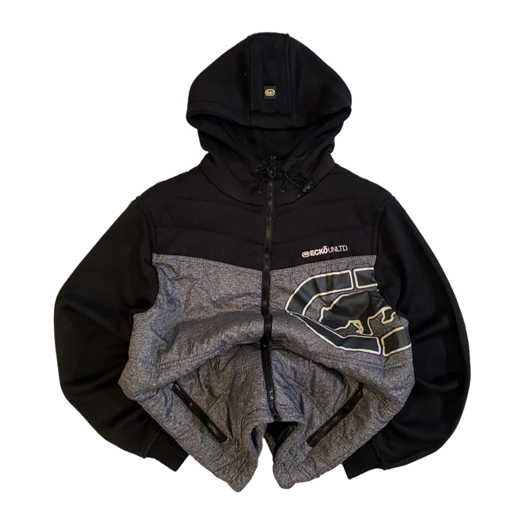 1958 Ecko Unltd Y2K Hip Hop Full Zip Hooded Windbreaker Grey S
