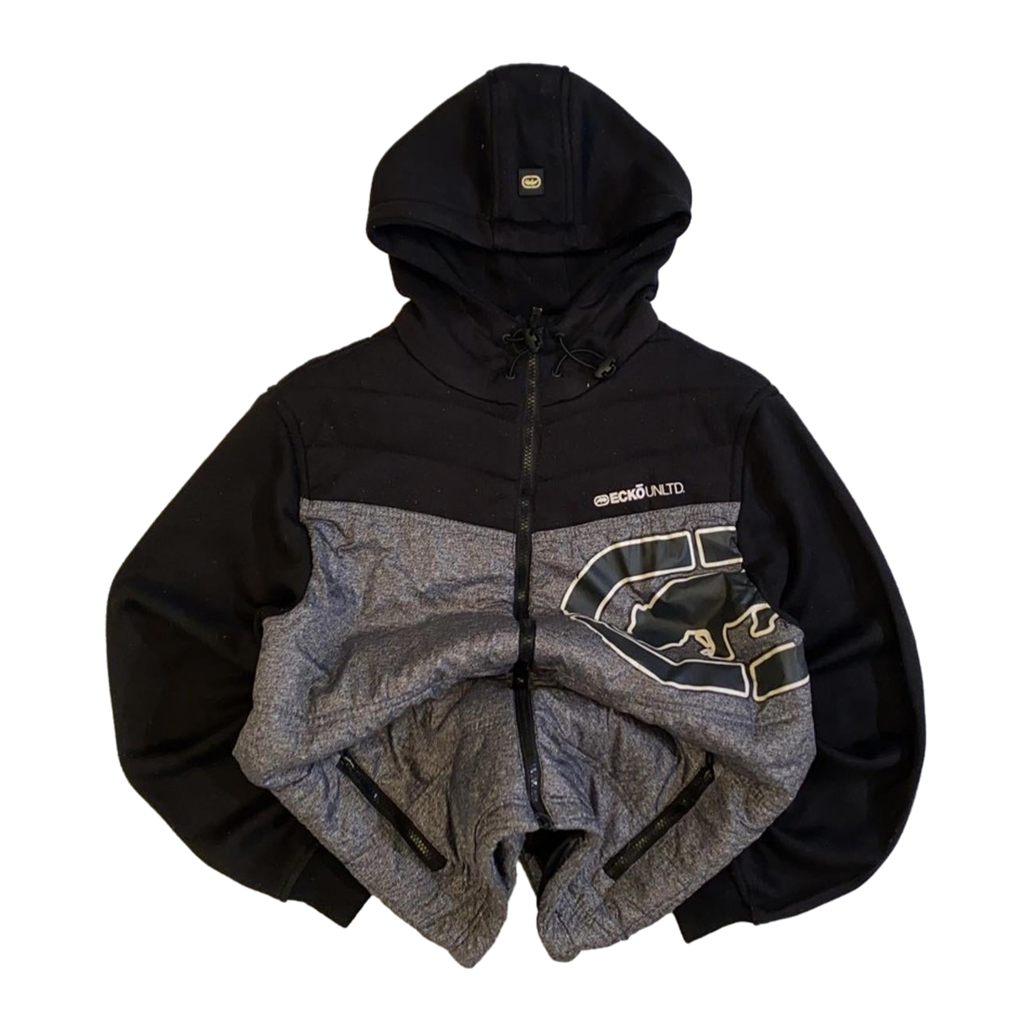 1958 Ecko Unltd Y2K Hip Hop Full Zip Hooded Windbreaker Grey S