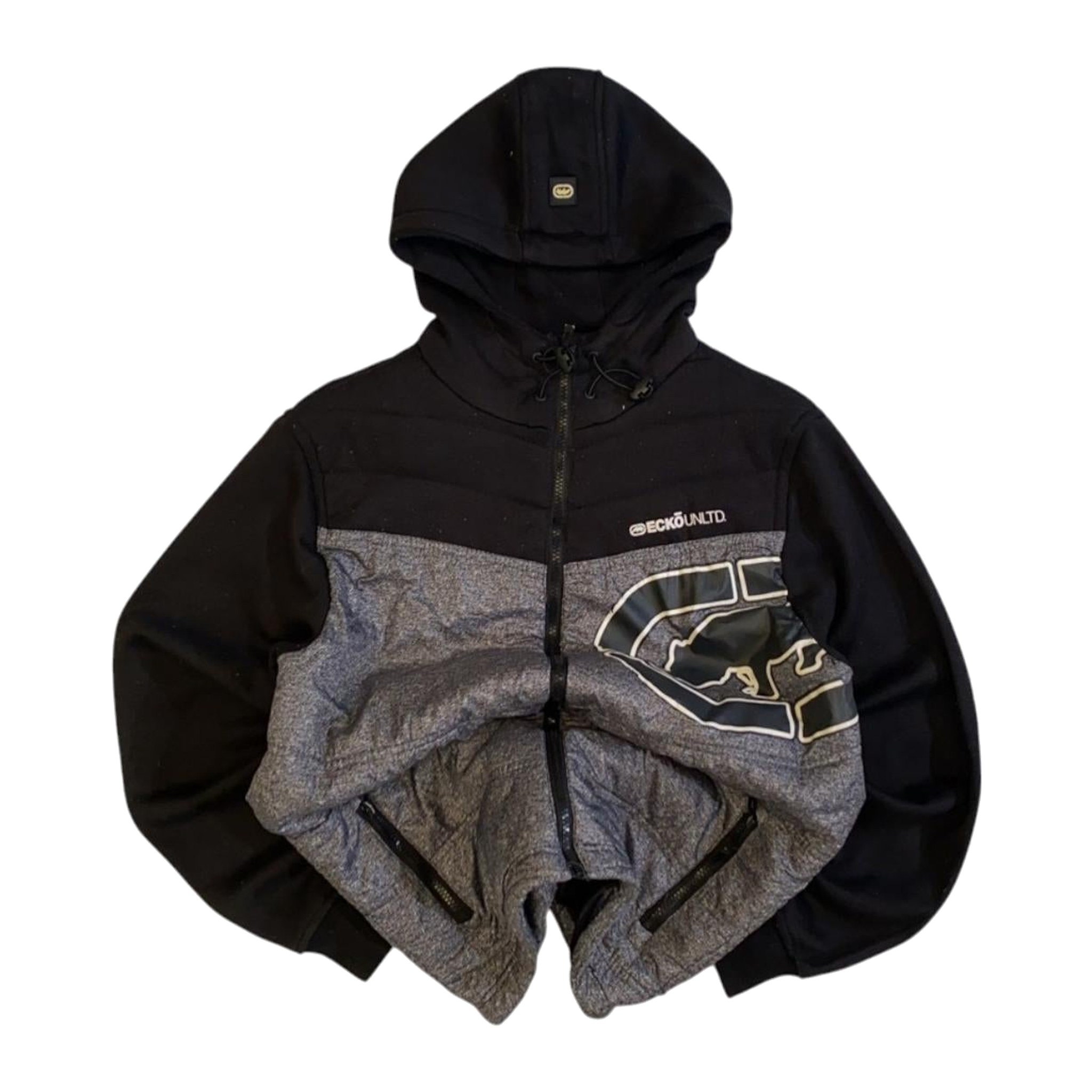 1958 Ecko Unltd Y2K Hip Hop Full Zip Hooded Windbreaker Grey S