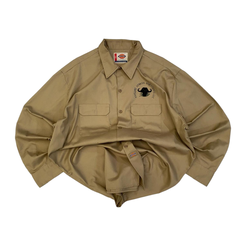 1382 Dickies Workwear Safari Guide Button Up Khaki Shirt Beige 2XL
