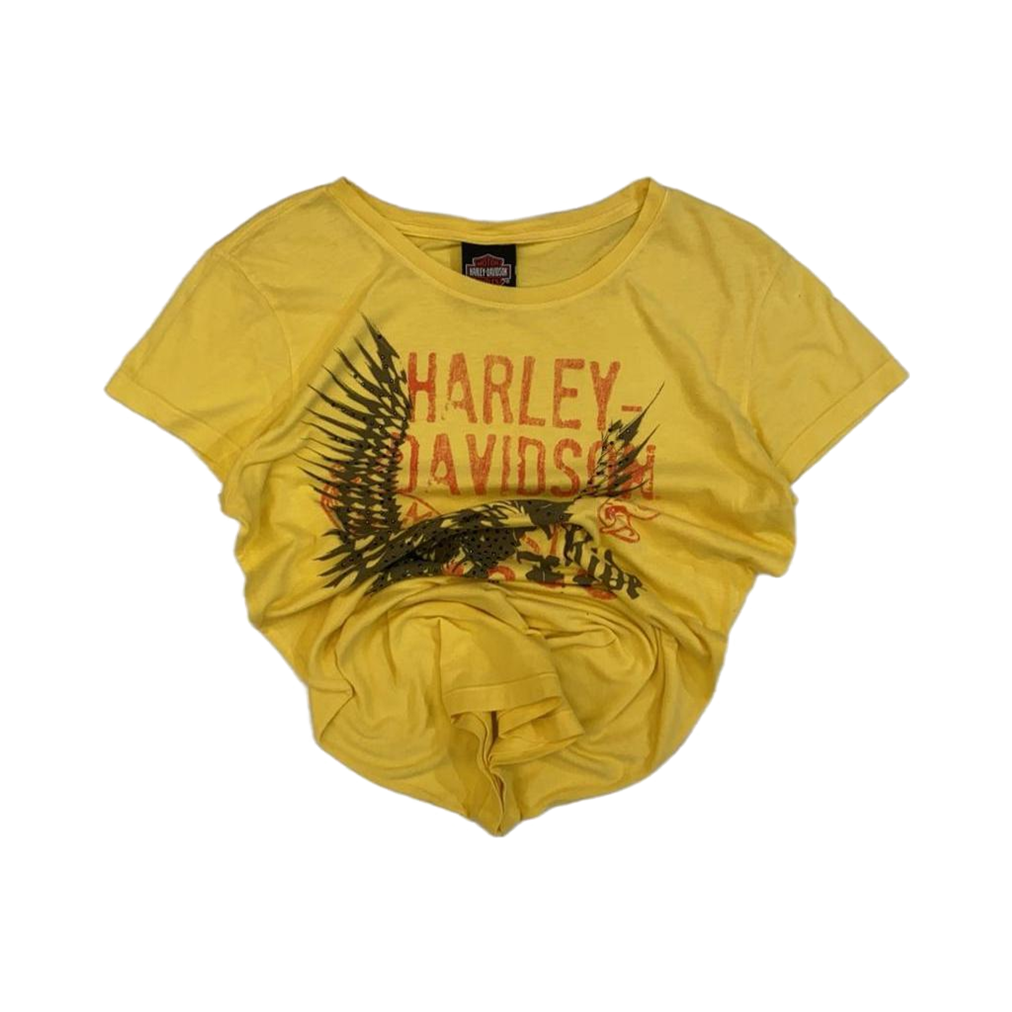 1601 Harley Davidson Rhinestone Eagle Graphic Short Sleeve T Shirt Yellow M