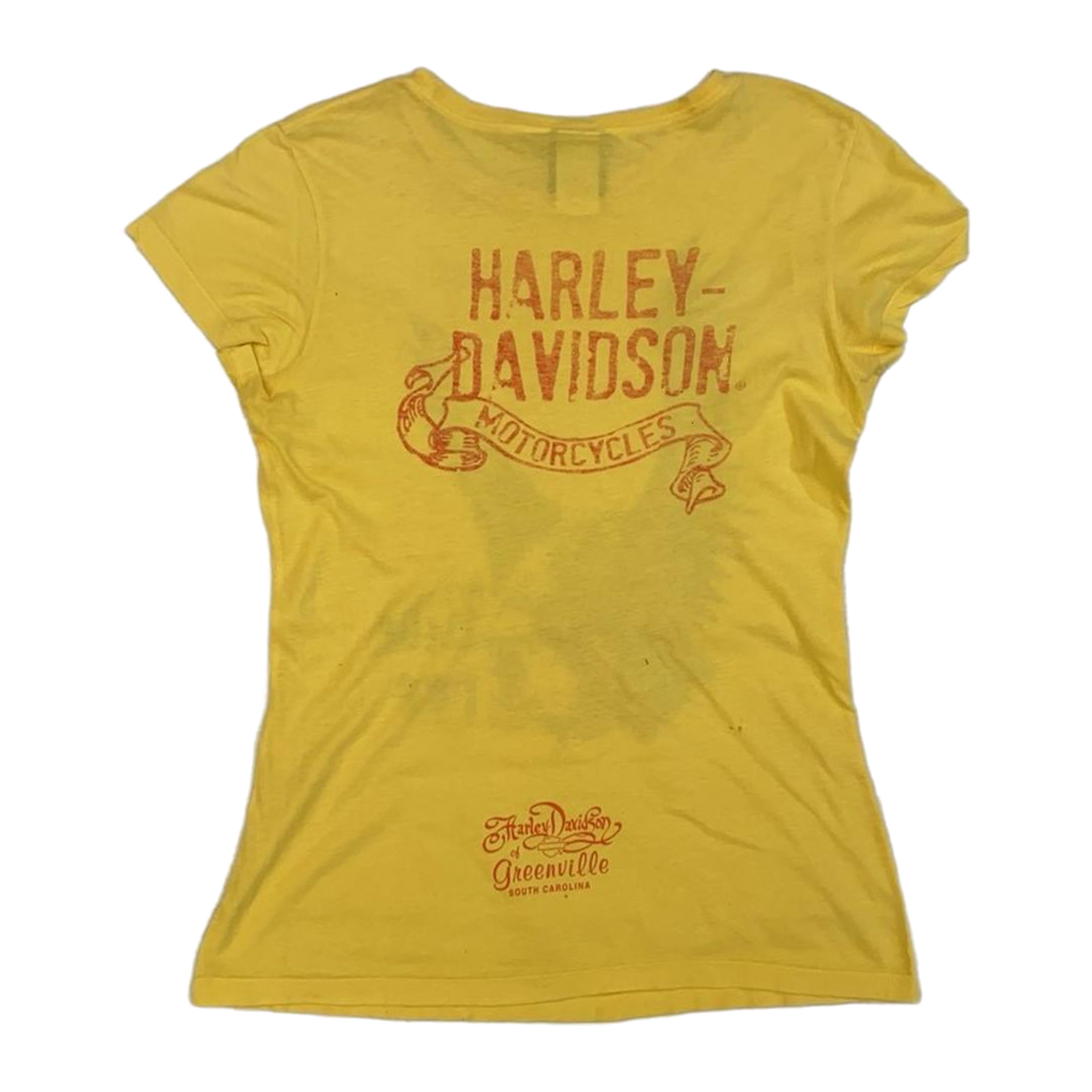 1601 Harley Davidson Rhinestone Eagle Graphic Short Sleeve T Shirt Yellow M