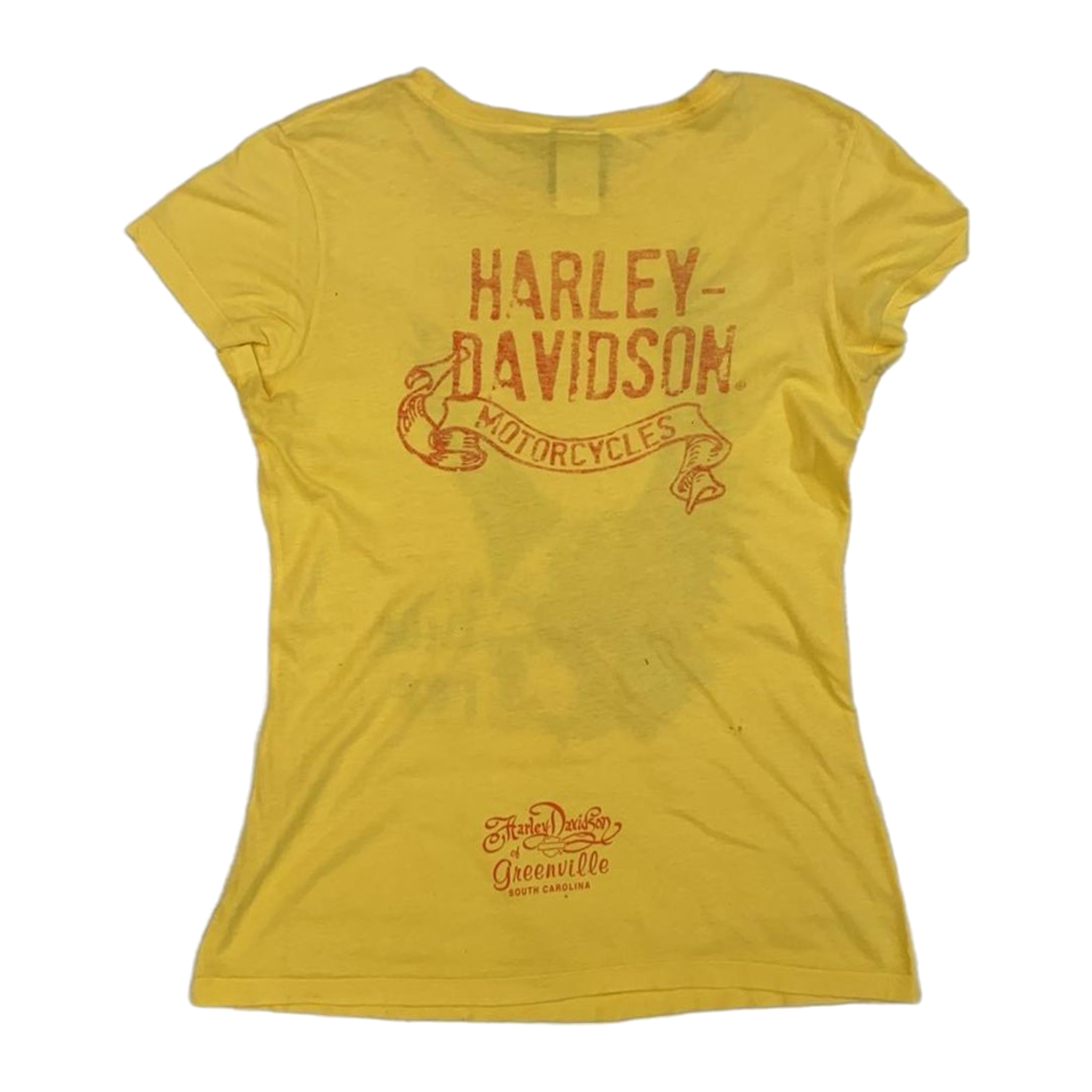 1601 Harley Davidson Rhinestone Eagle Graphic Short Sleeve T Shirt Yellow M