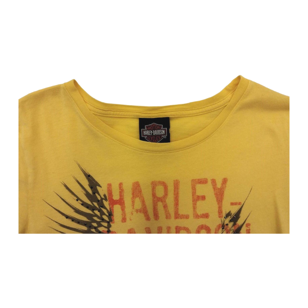 1601 Harley Davidson Rhinestone Eagle Graphic Short Sleeve T Shirt Yellow M