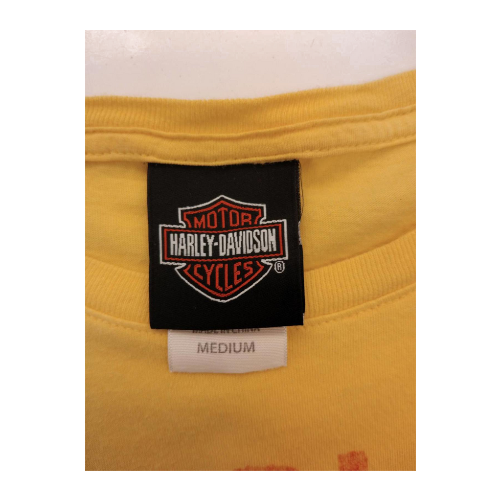 1601 Harley Davidson Rhinestone Eagle Graphic Short Sleeve T Shirt Yellow M