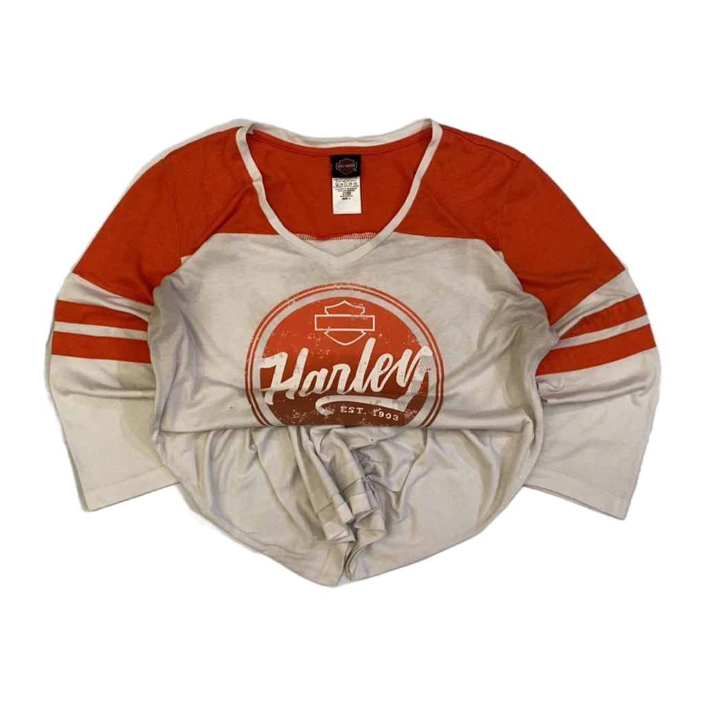 1603 Harley Davidson Women's Baseball Style T Shirt Orange L