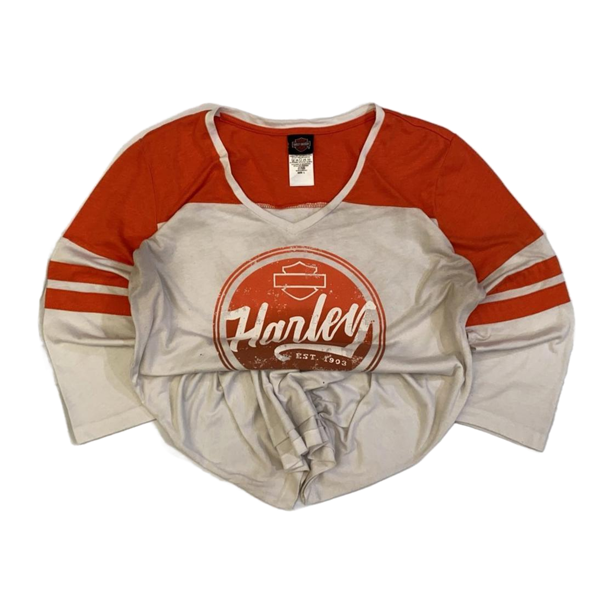 1603 Harley Davidson Women's Baseball Style T Shirt Orange L