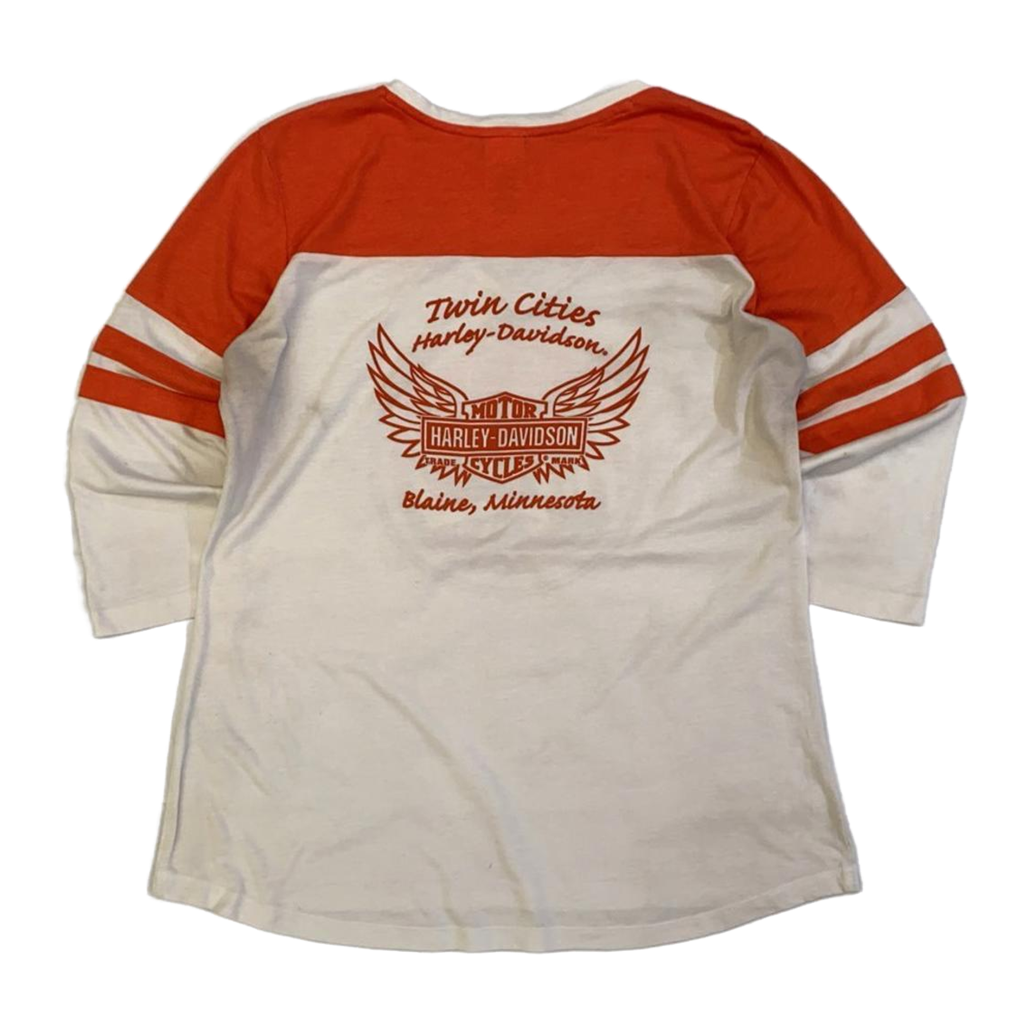 1603 Harley Davidson Women's Baseball Style T Shirt Orange L