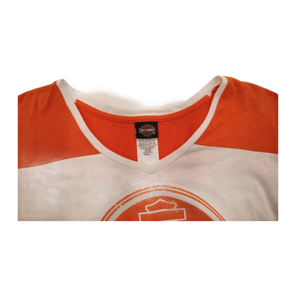 1603 Harley Davidson Women's Baseball Style T Shirt Orange L