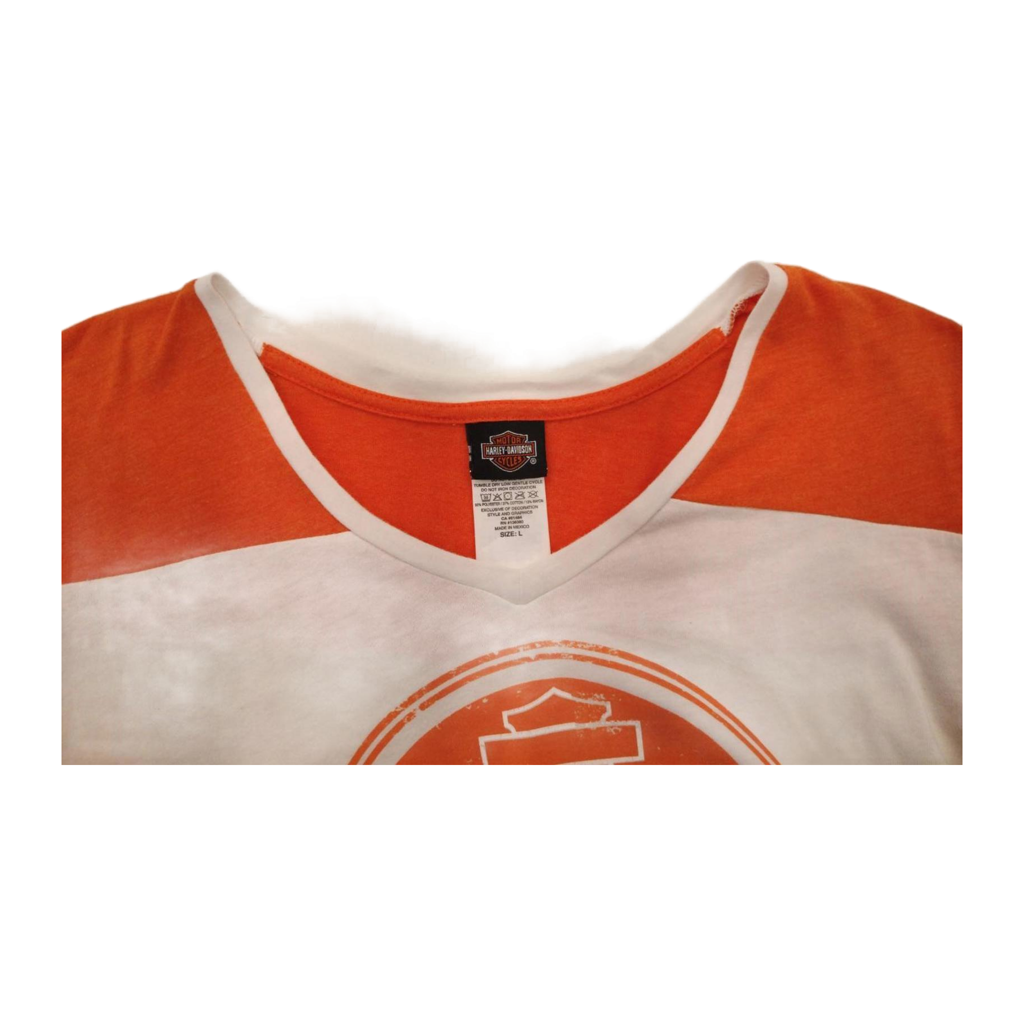 1603 Harley Davidson Women's Baseball Style T Shirt Orange L