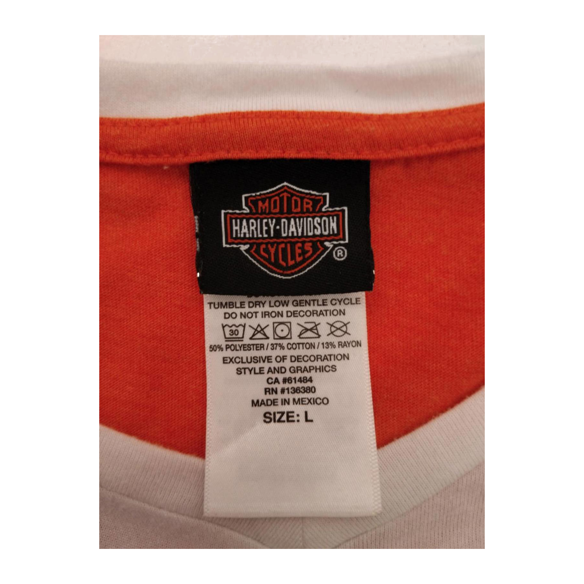 1603 Harley Davidson Women's Baseball Style T Shirt Orange L
