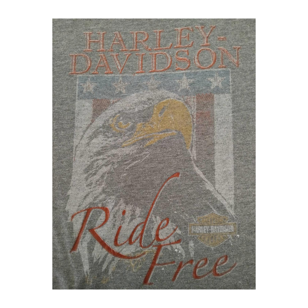 1606 Harley Davidson Women's Ride Free American Eagle Short Sleeve T Shirt Grey L