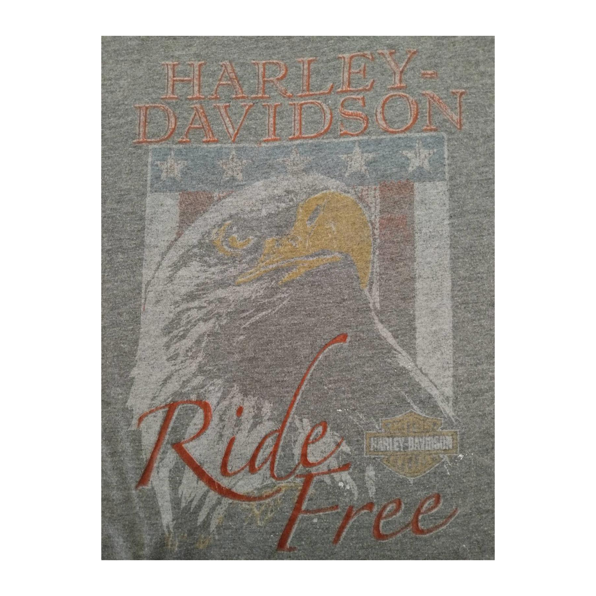 1606 Harley Davidson Women's Ride Free American Eagle Short Sleeve T Shirt Grey L