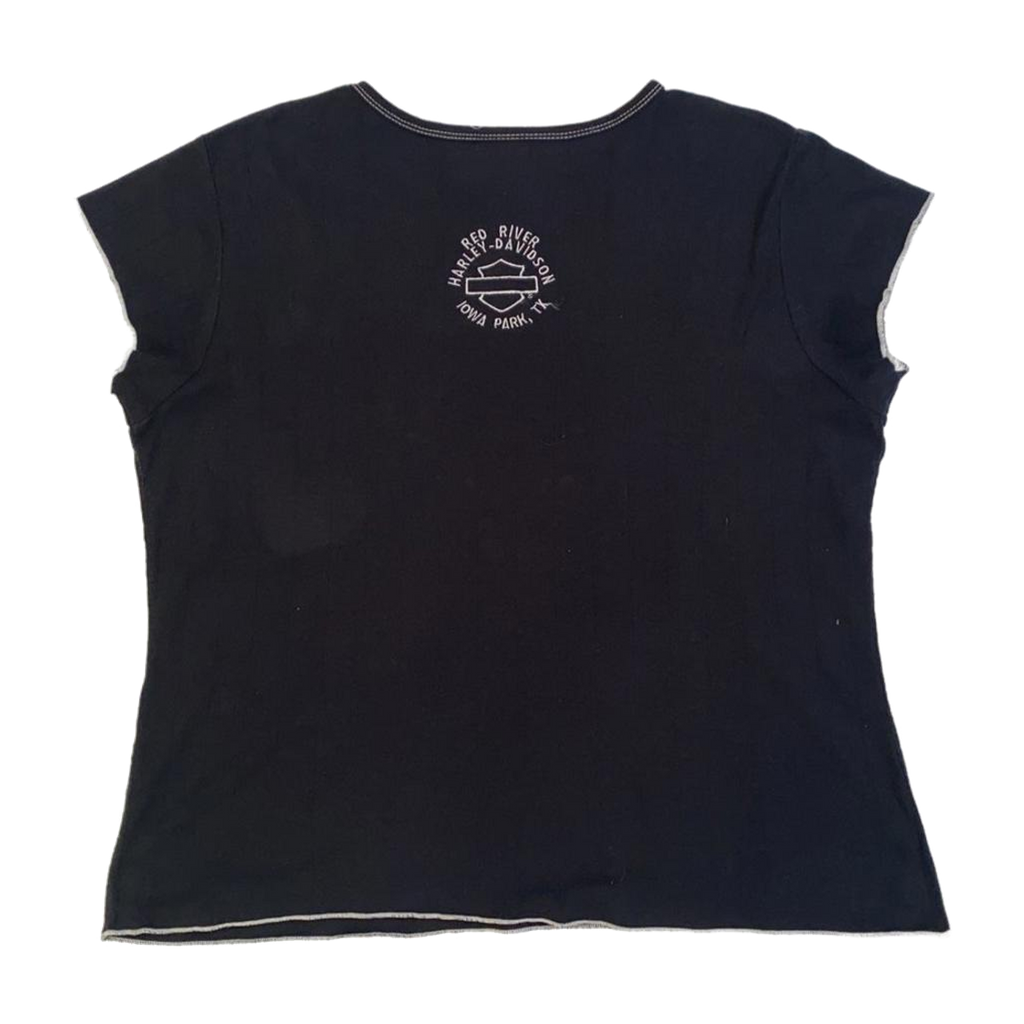 1609 Harley Davidson Women's Contrast Stitch Floral Logo Short Sleeve T Shirt Black XL