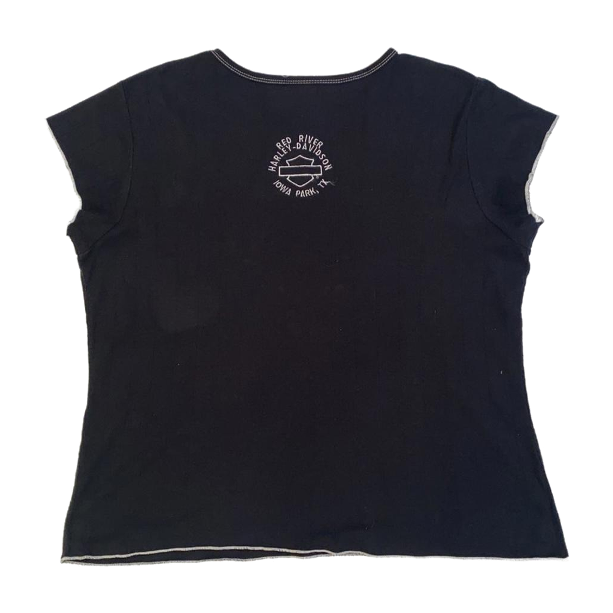 1609 Harley Davidson Women's Contrast Stitch Floral Logo Short Sleeve T Shirt Black XL