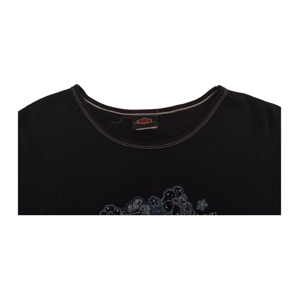1609 Harley Davidson Women's Contrast Stitch Floral Logo Short Sleeve T Shirt Black XL