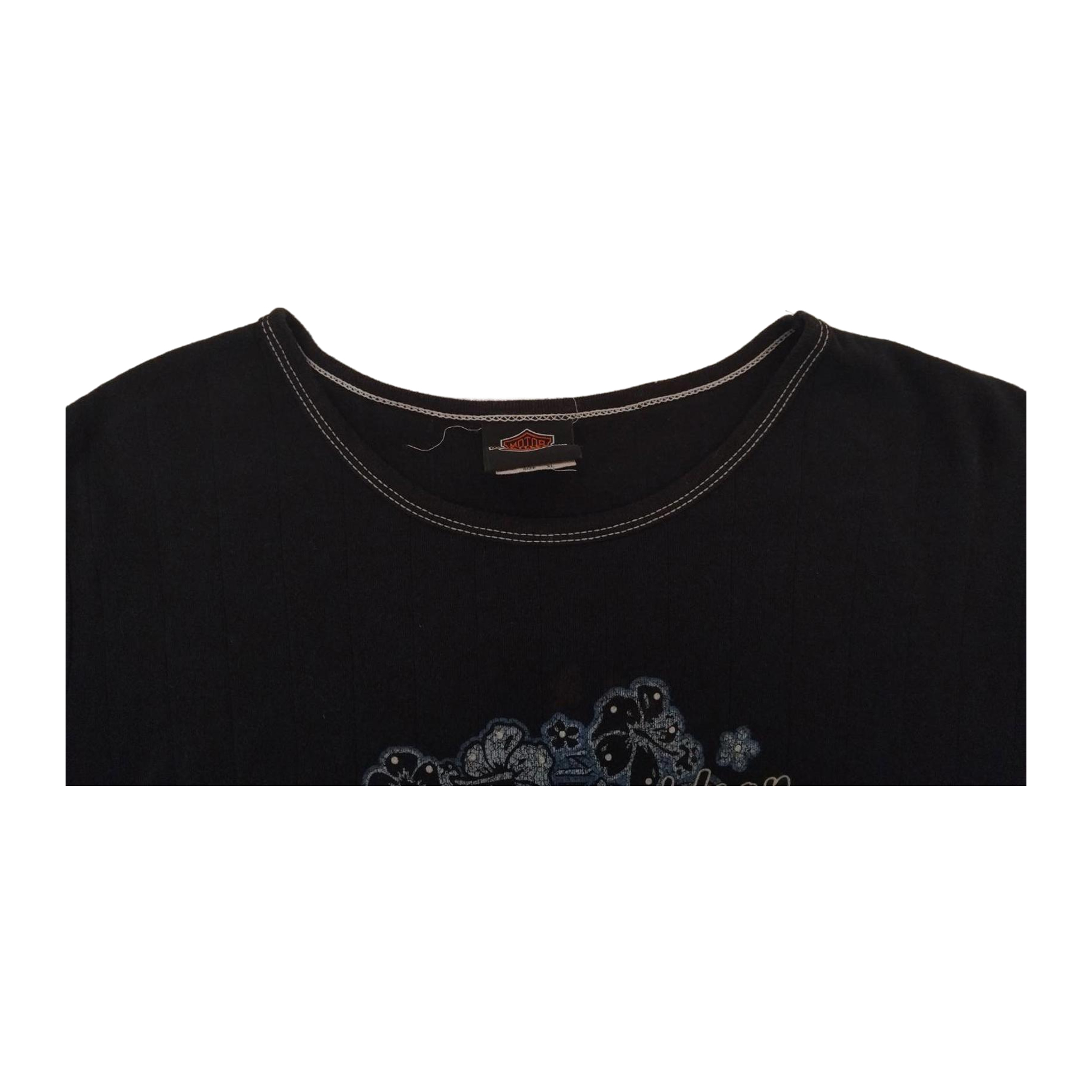 1609 Harley Davidson Women's Contrast Stitch Floral Logo Short Sleeve T Shirt Black XL
