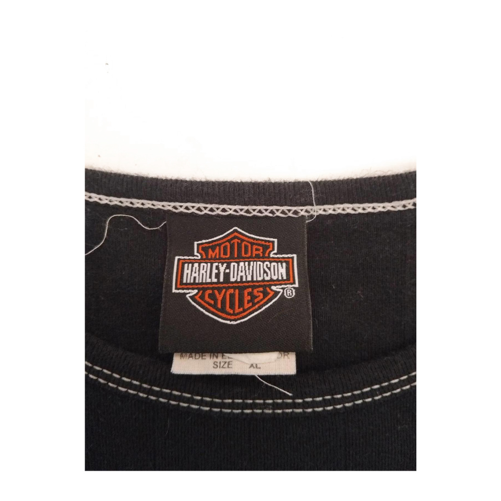 1609 Harley Davidson Women's Contrast Stitch Floral Logo Short Sleeve T Shirt Black XL