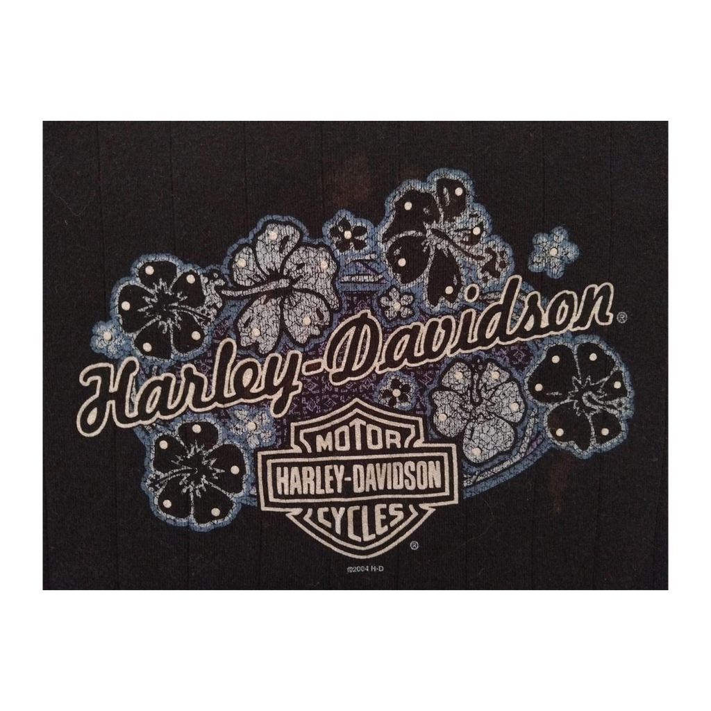 1609 Harley Davidson Women's Contrast Stitch Floral Logo Short Sleeve T Shirt Black XL