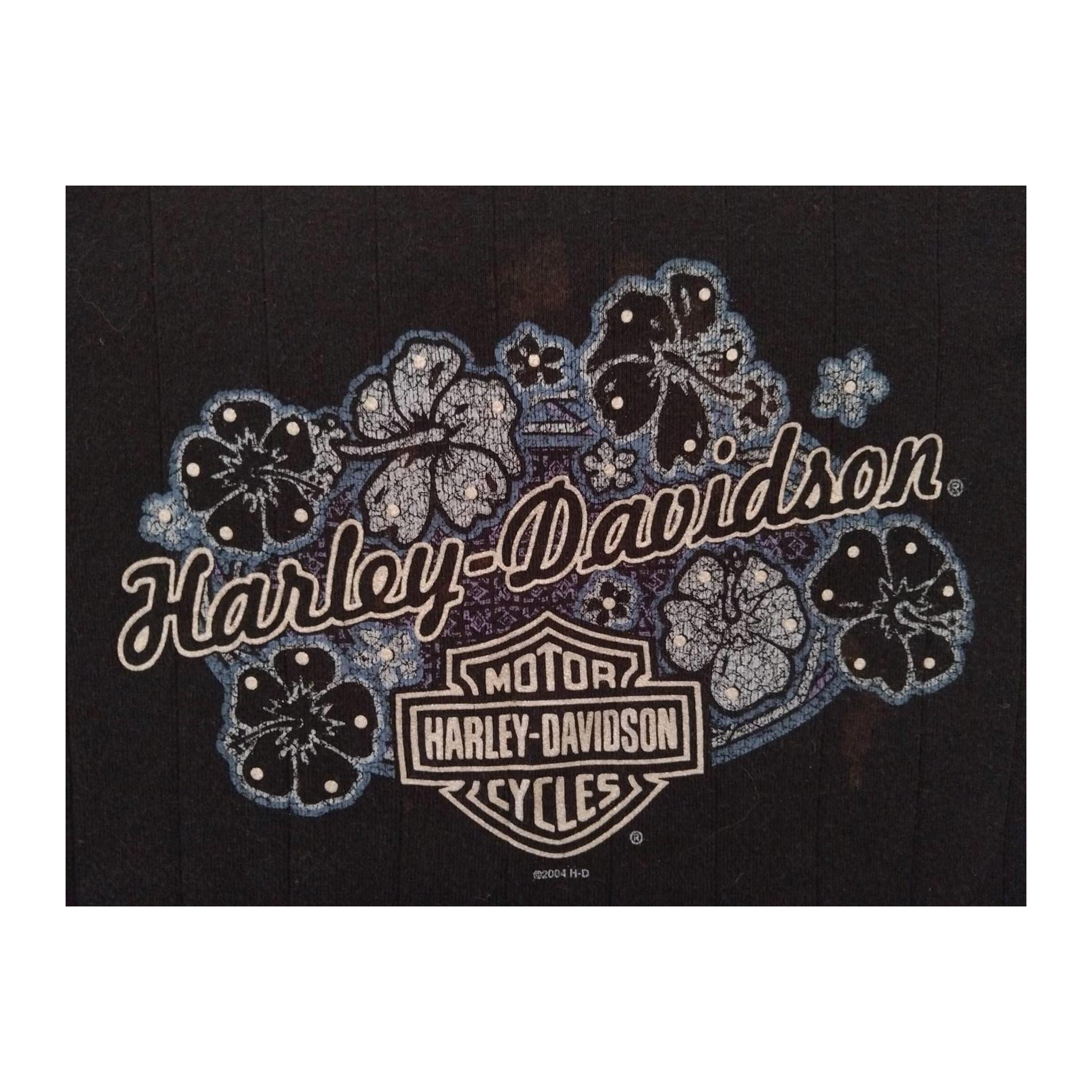 1609 Harley Davidson Women's Contrast Stitch Floral Logo Short Sleeve T Shirt Black XL