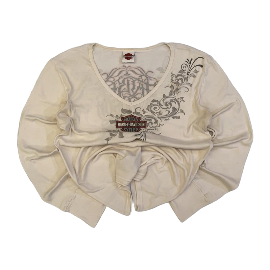 1617 Harley Davidson Y2K Tattoo Filigree Logo Long Sleeve T Shirt White XL