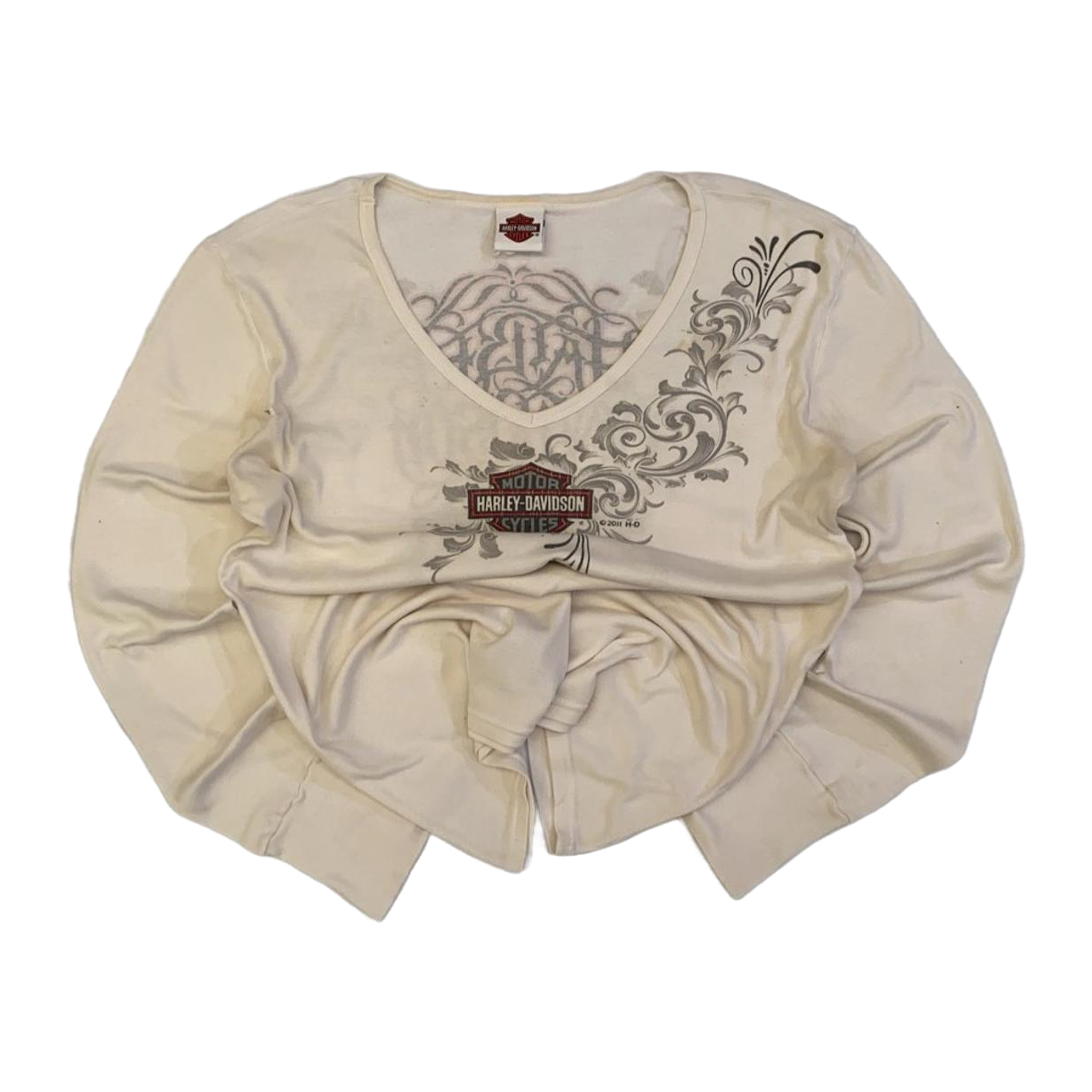 1617 Harley Davidson Y2K Tattoo Filigree Logo Long Sleeve T Shirt White XL