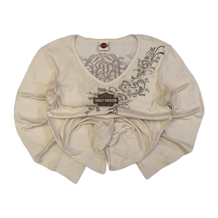 Harley Davidson Y2K Tattoo Filigree Logo Long Sleeve T Shirt White XL