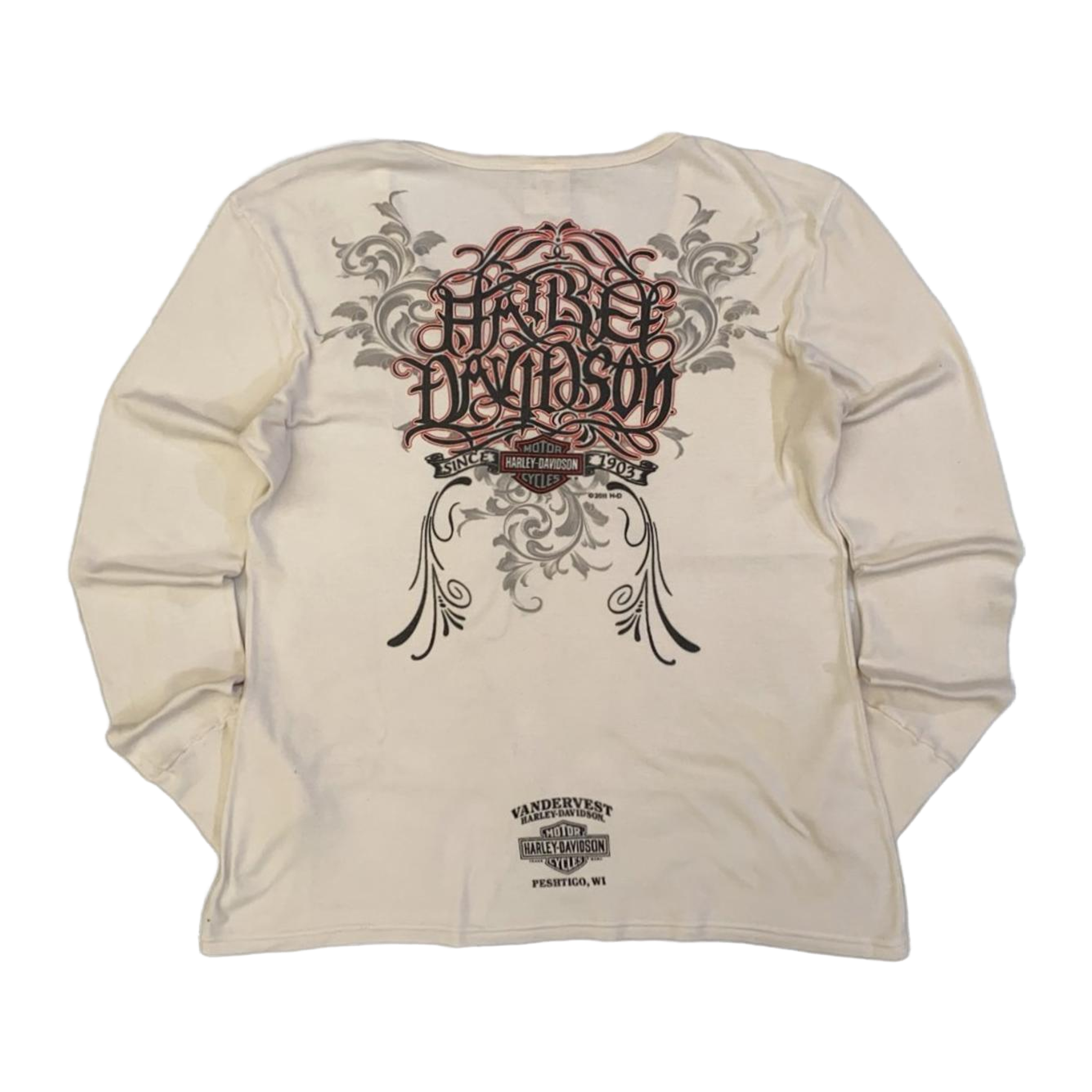 1617 Harley Davidson Y2K Tattoo Filigree Logo Long Sleeve T Shirt White XL